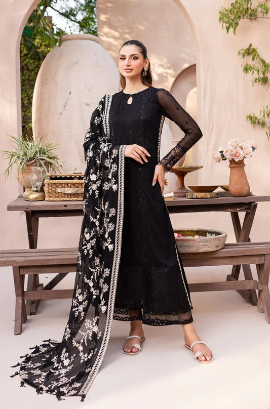 Azure - 3PC Unstitched Shamooz Silk Sequence Embroidered Shirt with Chiffon Embroidered Dupatta and Embroidered Trousers - NP1159