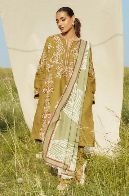 Zara Shah Jahan - 3PC Unstitched Dhanak Embroidered Shirt with Printed Pashmina Shawl and Trouser - NP1256