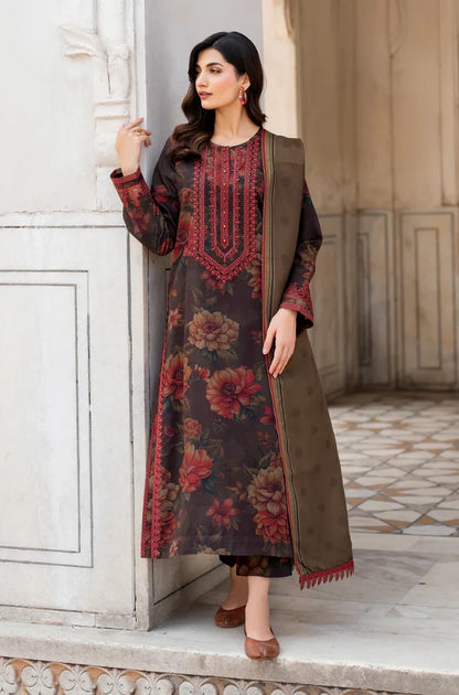 Baroque - 3PC Unstitched Printed Karandi Shirt with Printed Karandi Dupatta and Trouser - NP1202