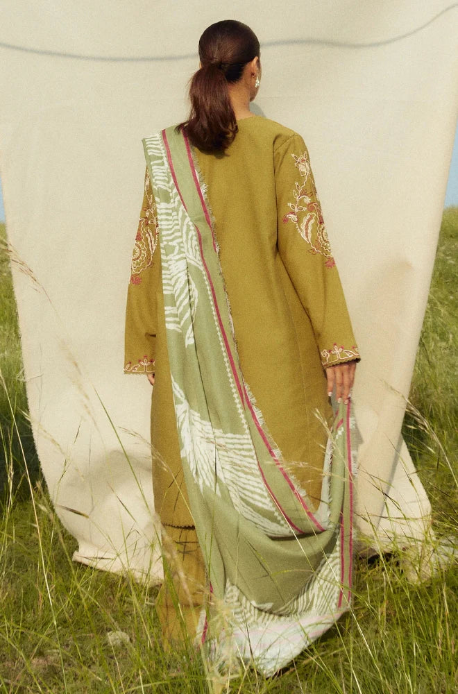 Zara Shah Jahan - 3PC Unstitched Dhanak Embroidered Shirt with Printed Pashmina Shawl and Trouser - NP1256