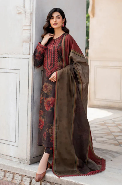 Baroque - 3PC Unstitched Printed Karandi Shirt with Printed Karandi Dupatta and Trouser - NP1202