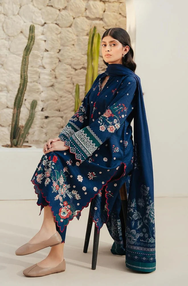 Beechtree - 3PC Unstitched Dhanak Embroidered Shirt with Dhanak Printed Dupatta and Trouser - NP168