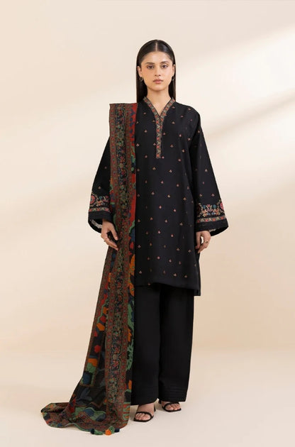 Sapphire - 3PC Unstitched Khaddar Embroidered Front with Digital Printed Shawl and Plain Trouser - NP1276