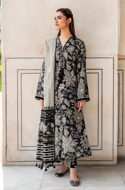 Baroque - 3PC Unstitched Printed Karandi Shirt with Printed Karandi Dupatta and Same Printed Trouser - NP1200