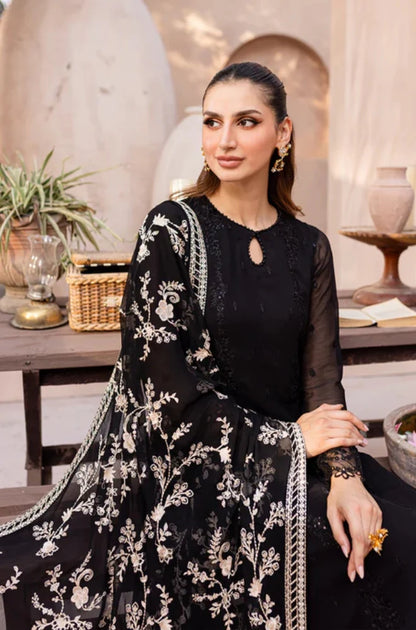 Azure - 3PC Unstitched Shamooz Silk Sequence Embroidered Shirt with Chiffon Embroidered Dupatta and Embroidered Trousers - NP1159