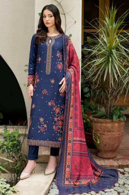 Jazmin - 3PC Unstitched Dhanak Embroidered Shirt with Printed Pashmina Wool Shawl and Trouser - NP1174