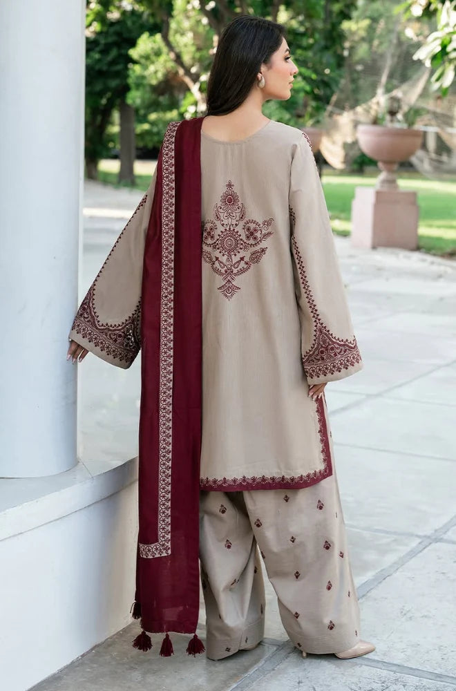 Baroque - 3PC Unstitched Dhanak Embroidered Shirt with Embroidered Dhanak Shawl and Trousers - NP1295