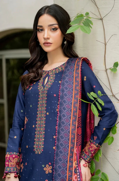 Jazmin - 3PC Unstitched Dhanak Embroidered Shirt with Printed Pashmina Wool Shawl and Trouser - NP1174