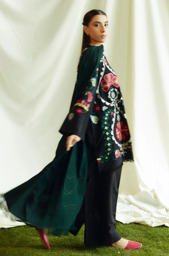 Zara Shah Jahan - 3PC Unstitched Dhanak Embroidered Shirt with Printed Pashmina Shawl and Trouser - NP1263