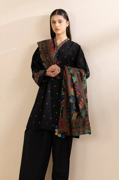 Sapphire - 3PC Unstitched Khaddar Embroidered Front with Digital Printed Shawl and Plain Trouser - NP1276