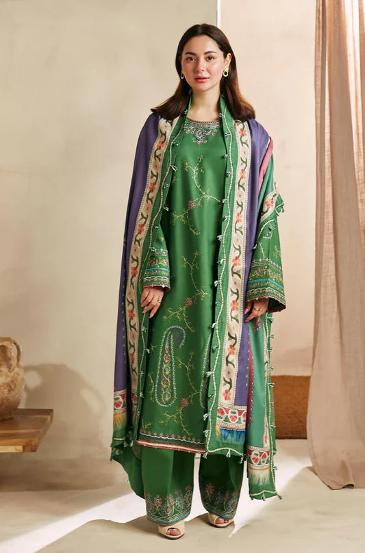 Zara Shah Jahan - 3PC Unstitched Dhanak Embroidered Shirt with Digital Printed Pashmina Wool Shawl and Embroidered Trouser - NP1137