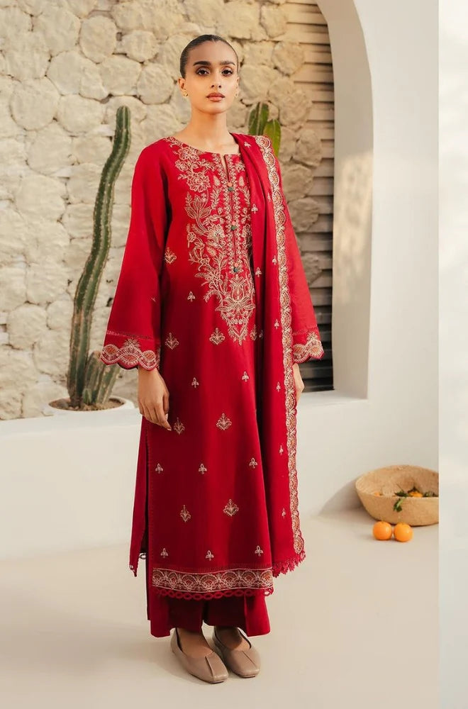 Beechtree - 3PC Unstitched Dhanak Embroidered Shirt with Dhanak Embroidered Dupatta and Trouser - NP1165