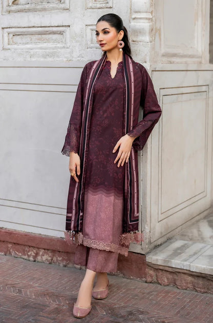 Baroque - 3PC Unstitched Printed Karandi Shirt with Printed Karandi Dupatta and Same Printed Trouser - NP1235