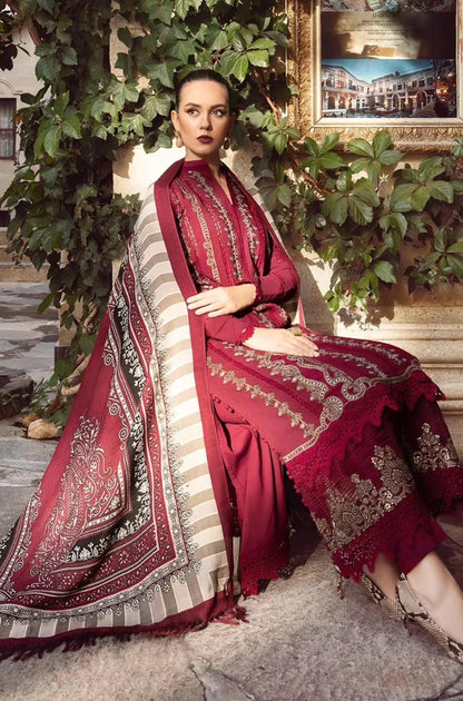 Maria B - 3PC Unstitched Dhanak Embroidered Shirt with Printed Wool Shawl and Trouser - NP1253