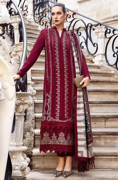 Maria B - 3PC Unstitched Dhanak Embroidered Shirt with Printed Wool Shawl and Trouser - NP1253