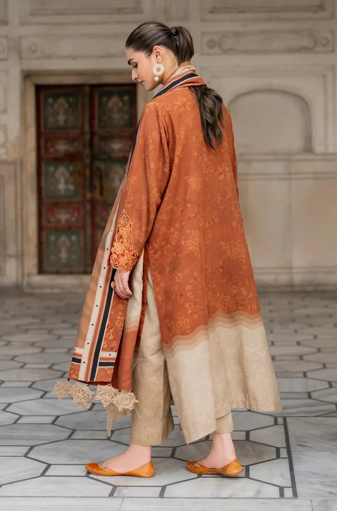 Baroque - 3PC Unstitched Printed Karandi Shirt with Printed Karandi Dupatta and Same Printed Trouser - NP1236