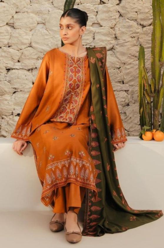 Beechtree - 3PC Unstitched Dhanak Embroidered Shirt with Dhanak Embroidered Dupatta and Trouser - NP1166