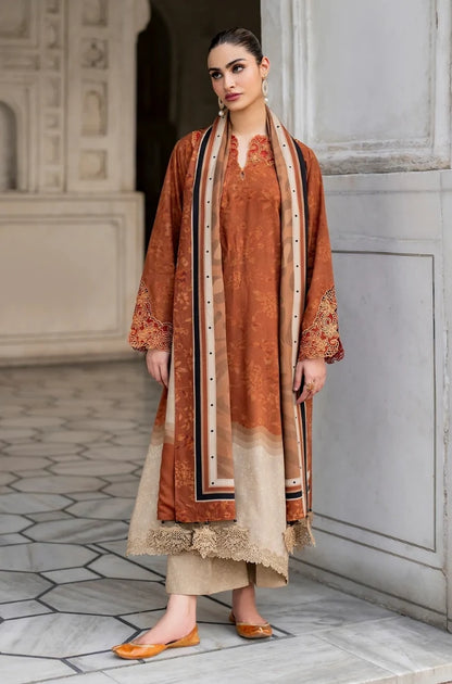 Baroque - 3PC Unstitched Printed Karandi Shirt with Printed Karandi Dupatta and Same Printed Trouser - NP1236