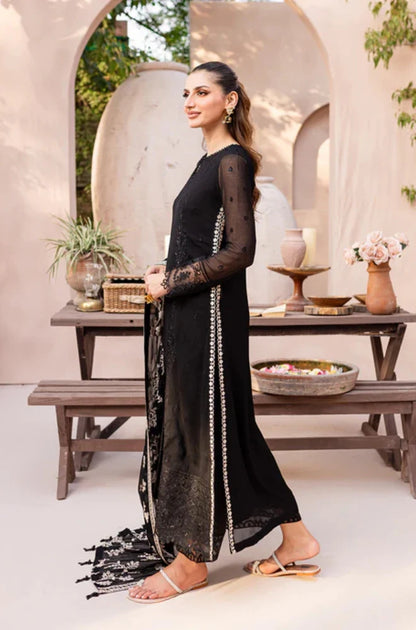 Azure - 3PC Unstitched Shamooz Silk Sequence Embroidered Shirt with Chiffon Embroidered Dupatta and Embroidered Trousers - NP1159