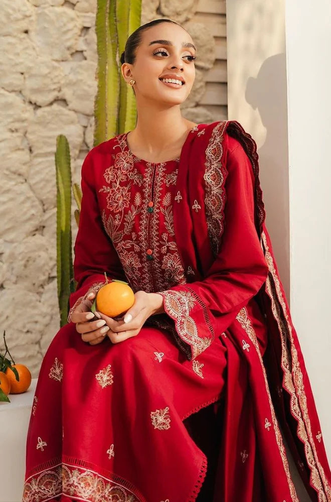 Beechtree - 3PC Unstitched Dhanak Embroidered Shirt with Dhanak Embroidered Dupatta and Trouser - NP1165