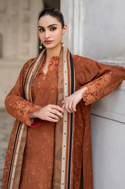 Baroque - 3PC Unstitched Printed Karandi Shirt with Printed Karandi Dupatta and Same Printed Trouser - NP1236