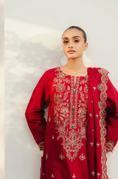 Beechtree - 3PC Unstitched Dhanak Embroidered Shirt with Dhanak Embroidered Dupatta and Trouser - NP1165