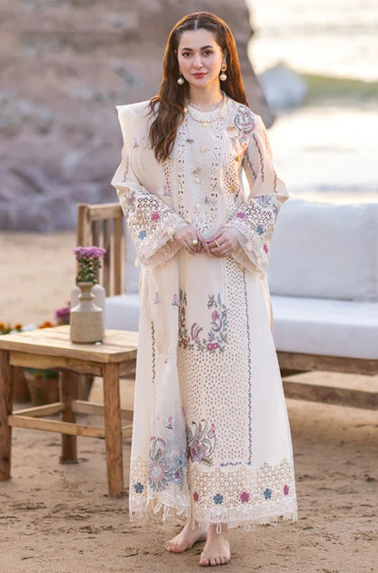 Qalamkaar - 3PC Unstitched Lawn Chicken Kari Embroidered Shirt with Embroidered Slub Net Dupatta - NP1039