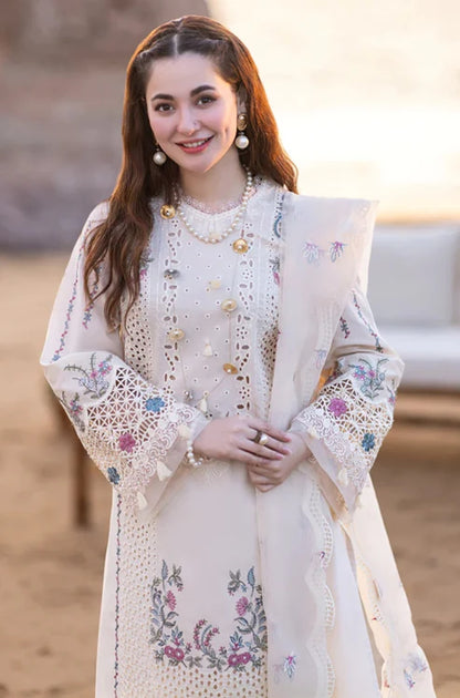 Qalamkaar - 3PC Unstitched Lawn Chicken Kari Embroidered Shirt with Embroidered Slub Net Dupatta - NP1039